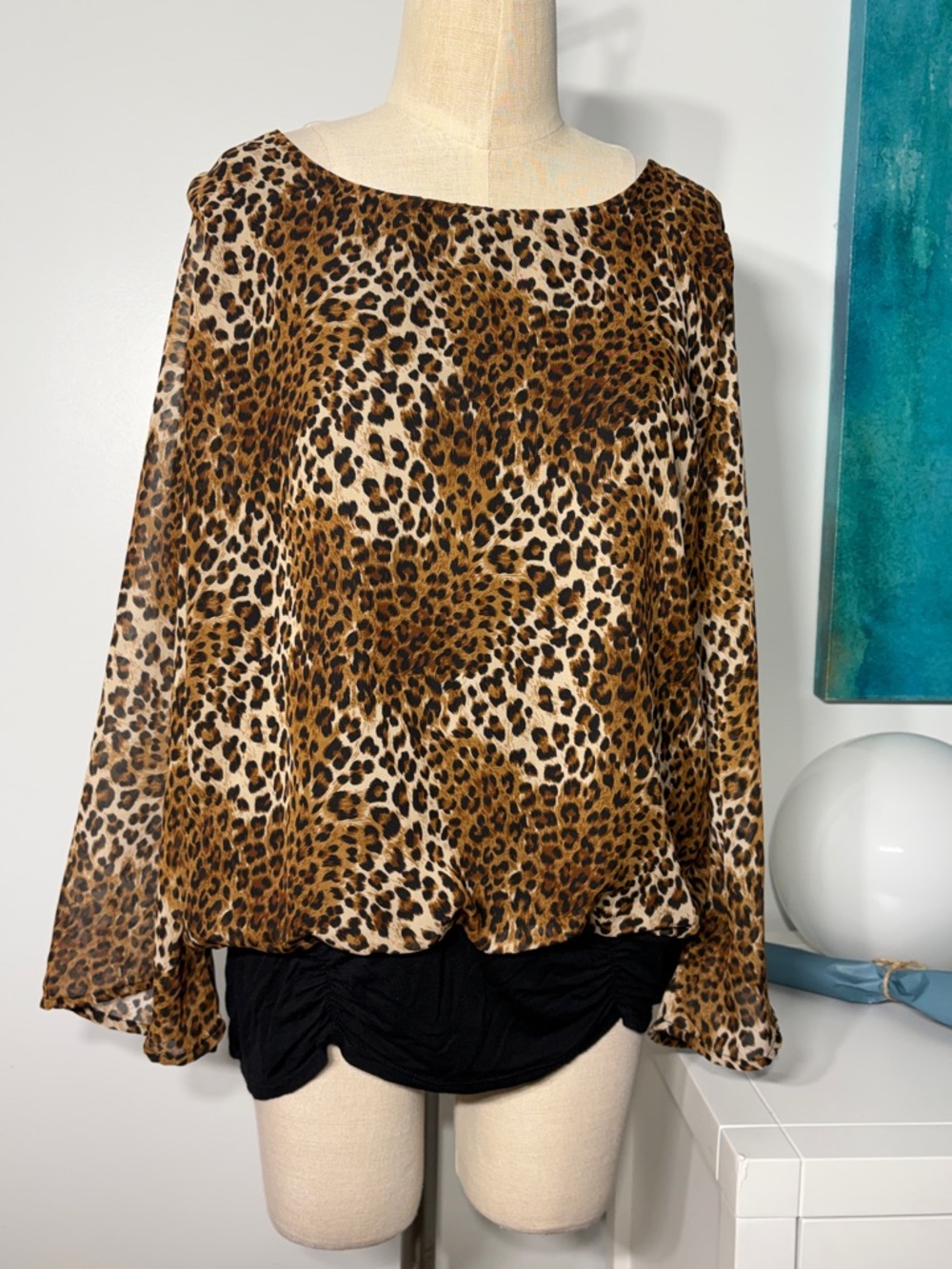 Caren Sport Sheer Leopard-Print Blouse in Brown and Black